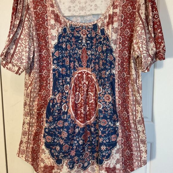 Unbranded Multi Color Short Sleeve Bohemian Pleated Front Top L - Picture 2 of 6